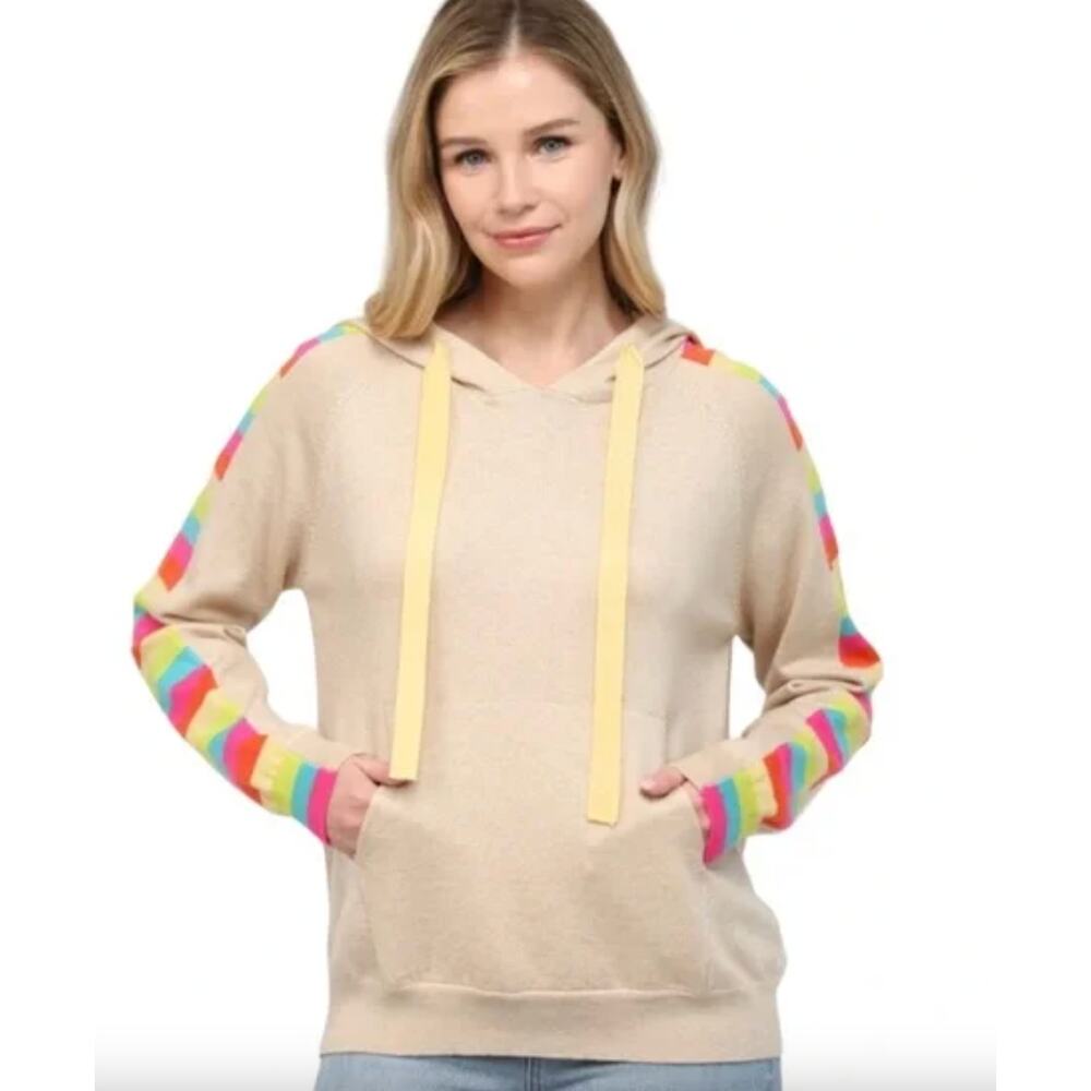Fate Curve Oatmeal Color-Block Sleeve Hoodie Size S Excellent Cond